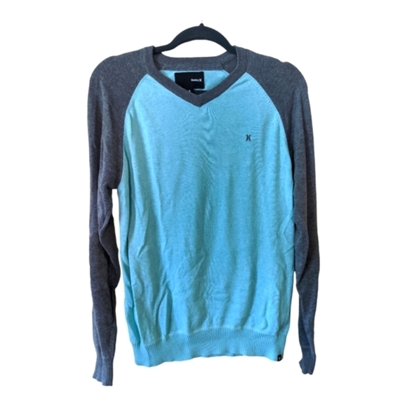 Hurley Cotton Long Sleeve V Neck Pullover Sweater Men's S Blue/Gray - Picture 1 of 6